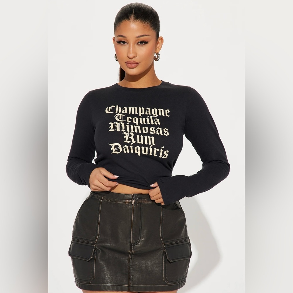 Fashion Nova Champagne Tequila Alcohol Cheers To Pour Decisions Shirt Top